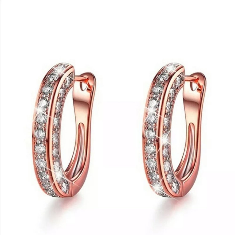 18k rose gold diamonds hoop earrings - Picture 1 of 3